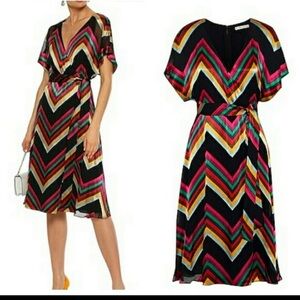 Alice + Olivia Black and Multicolor Chevron Midi Dress